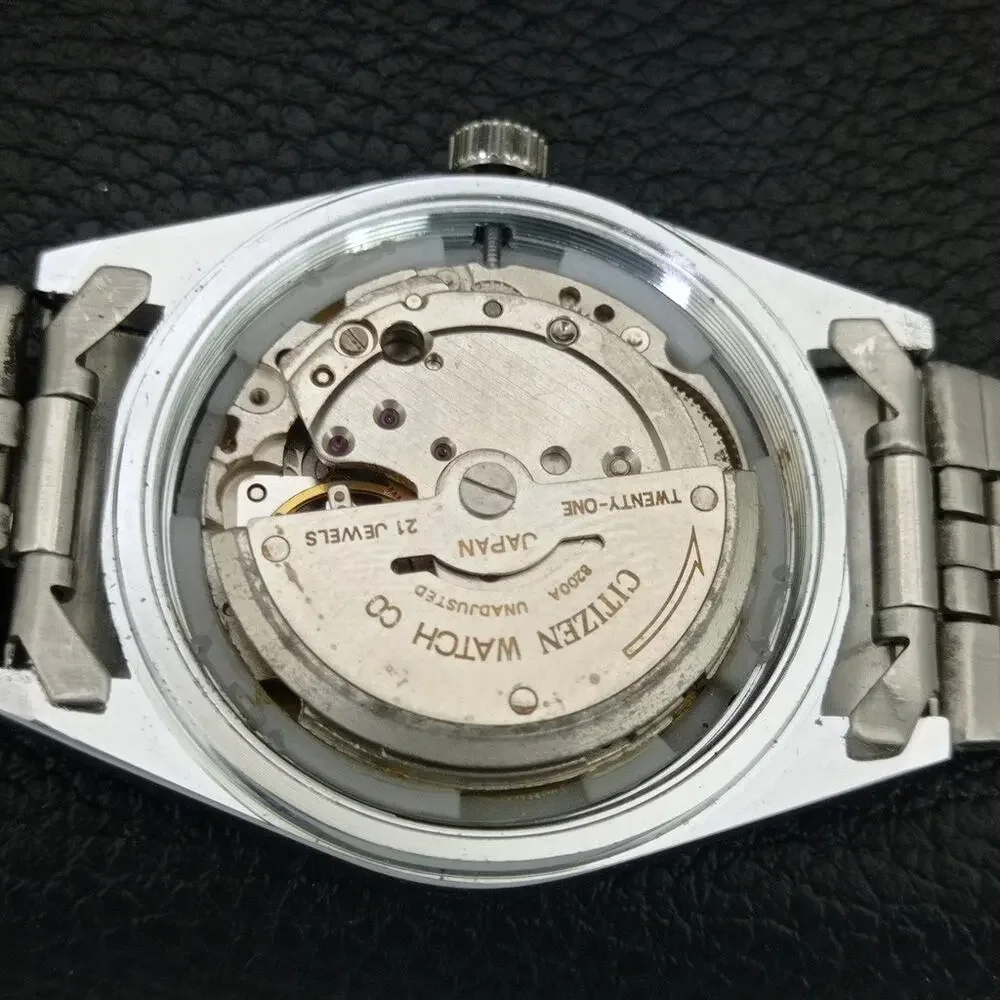 Vintage 1990 Citizen Automatic Mens Silver Watch W/daydate & Orange accents